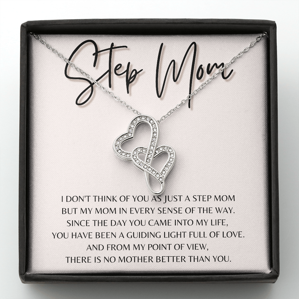 To my Step Mom Gift | Double Hearts Necklace with Sentimental Message Card | Message Card Jewelry from Step Daughter