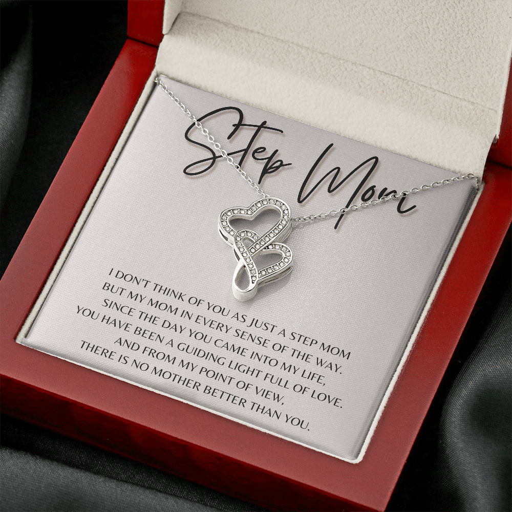 To my Step Mom Gift | Double Hearts Necklace with Sentimental Message Card | Message Card Jewelry from Step Daughter