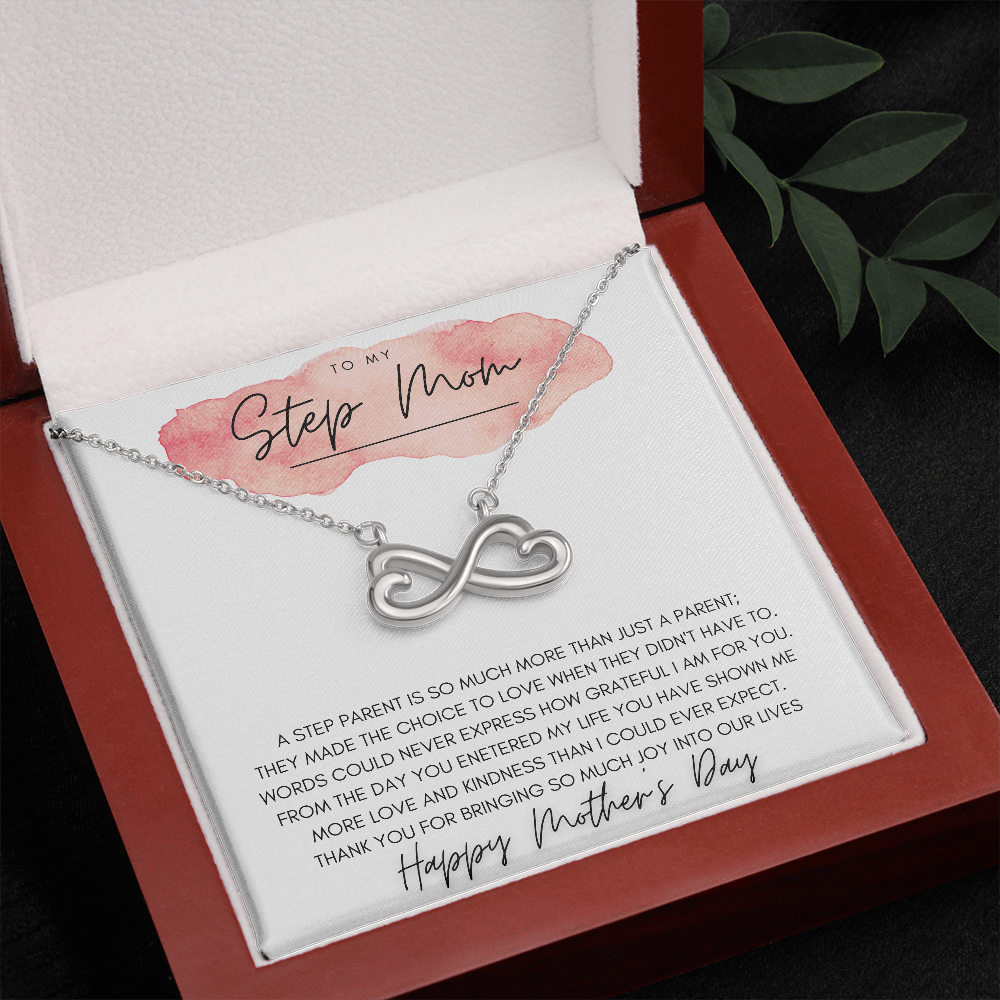 Stepmom Gift Infinity Heart Necklace with Message Card | Message Card Jewelry Gift | Mother's Day Gift for Stepmom