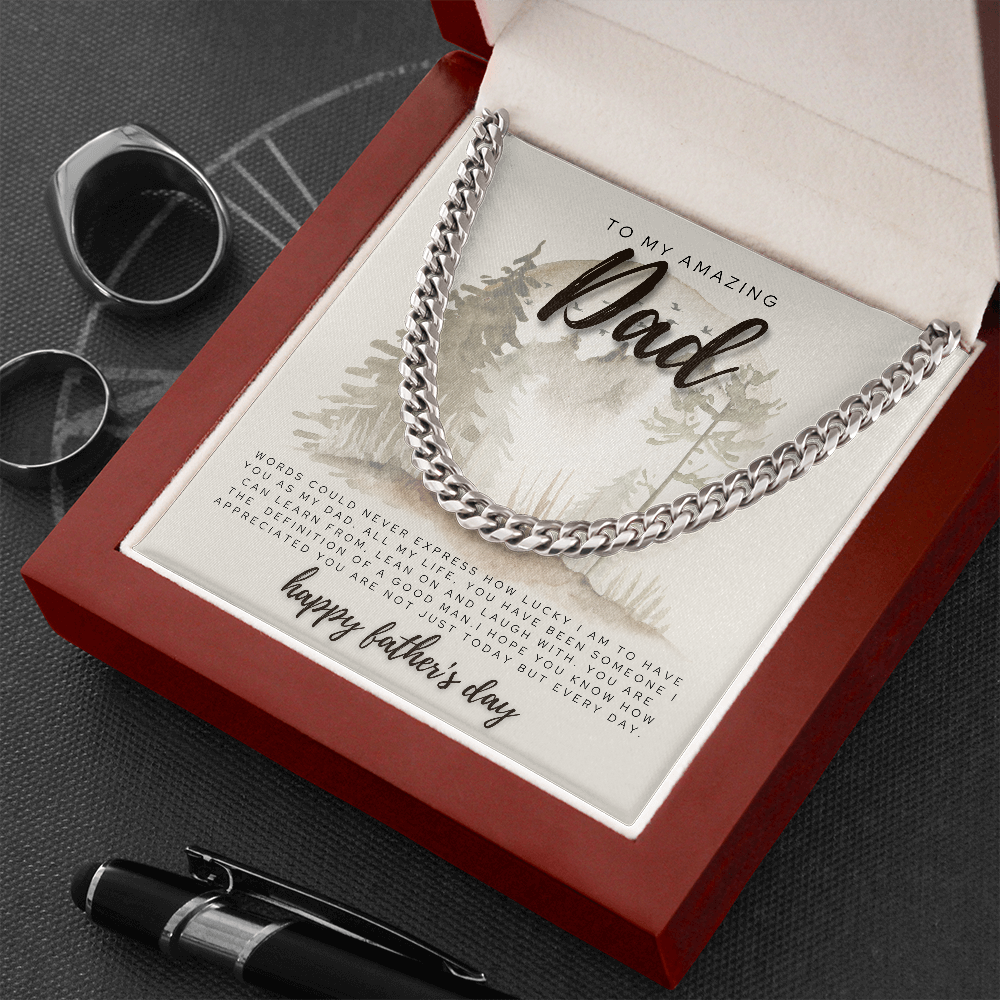 To My Dad Message Card Jewelry | Father's Day Gift Box from Son/Daughter | Cuban Link Chain Gif Box