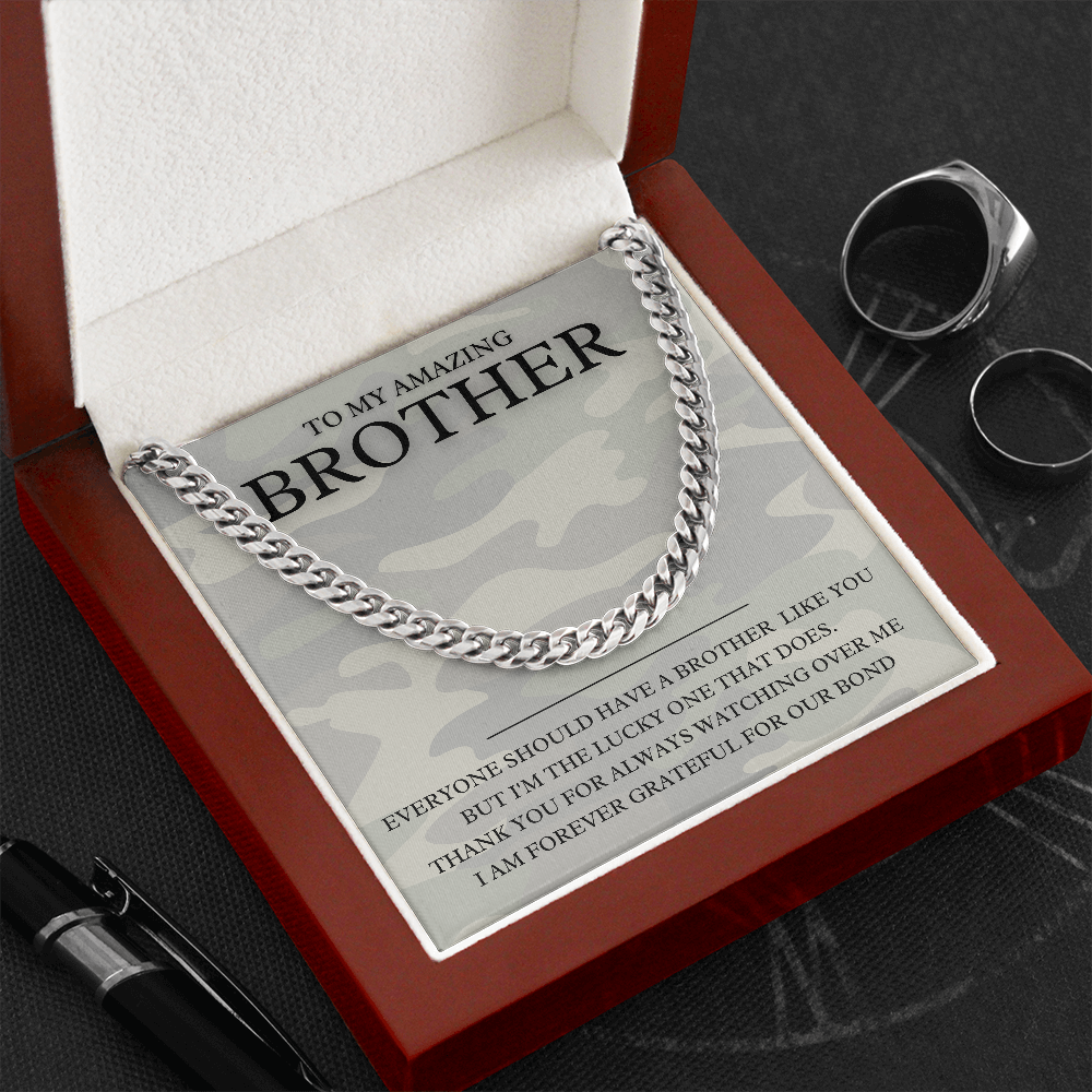 To My Brother Cuban Link Chain with Message Card Gift | Message Card Jewelry to Brother | From Sister | From Brother