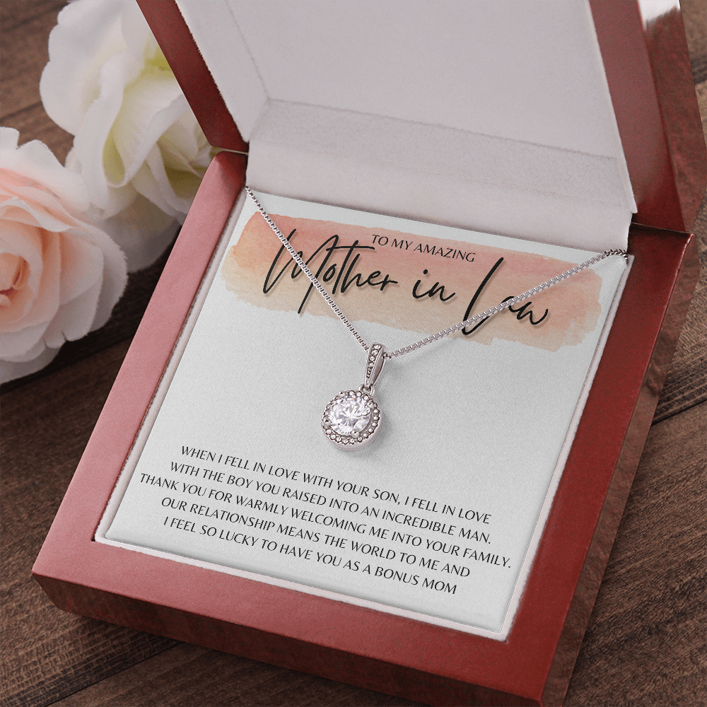 To my Mother in Law Pendant Necklace with Message Card Gift | Message Card Jewelry Gift for Mother of the Groom | Gift from Daughter in Law