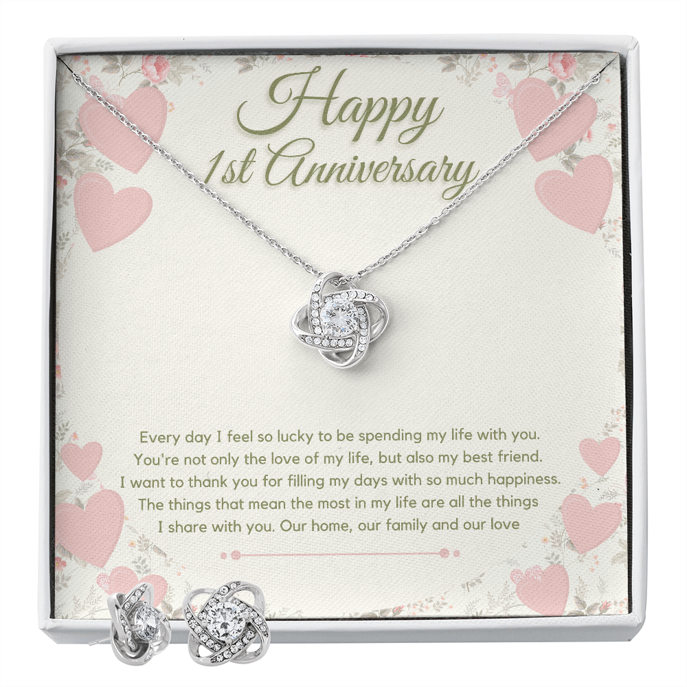 First Anniversary Gift | Love Knot Earring & Necklace in Gift Box with Sentimental Message Card | Dating Anniversary | 1st Anniversary Gift