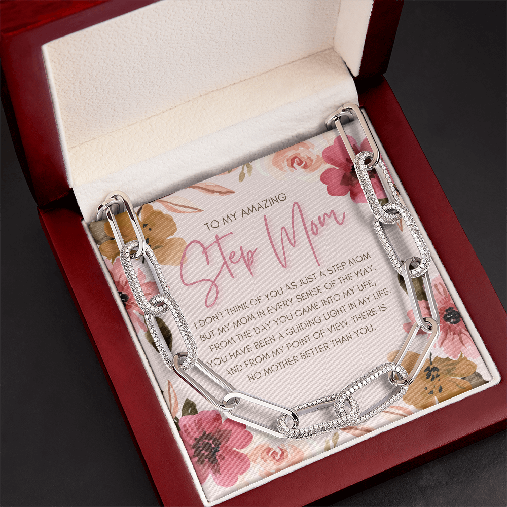 Step Mom Pink Floral Card Link Necklace