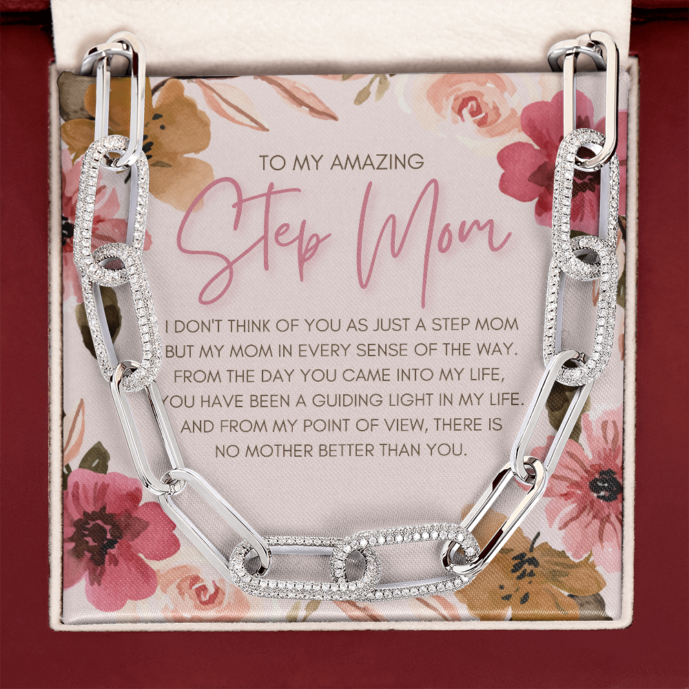 Step Mom Pink Floral Card Link Necklace