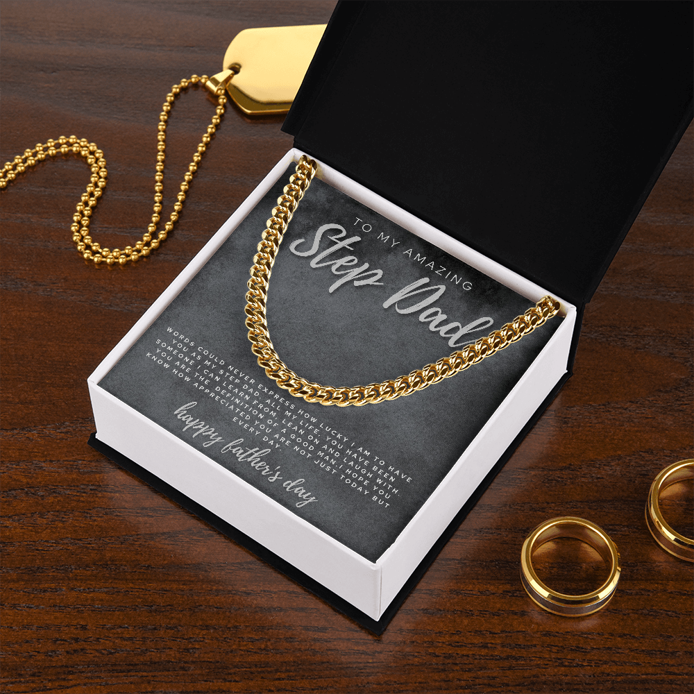 Step Dad Gift | To My Step Dad Father's Day Gift | Father's Day Message Card Jewelry | Step Dad Gift from Step Kids | Cuban Link Chain Gift