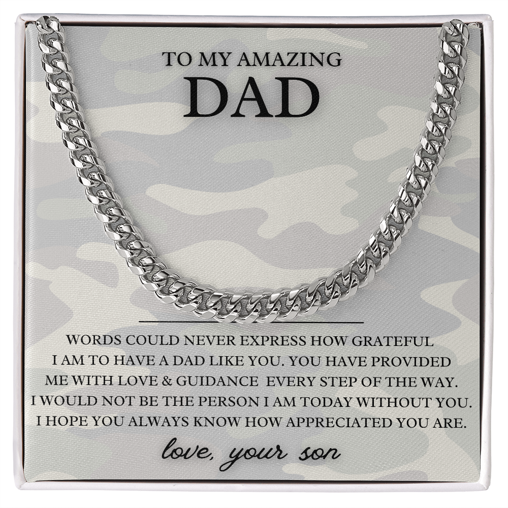 To My Dad Cuban Link Chain with Sentimental Card | Gift From Son To Dad | Dad Gift from Son | Gold Cuban Link | Silver Cuban Link
