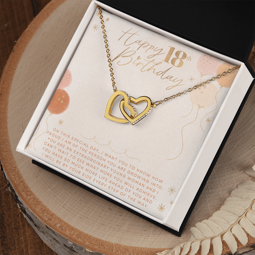 18th Birthday Gift for Her | 18th Birthday Gift Ideas | 18th Birthday Card | Interlocking Hearts Necklace w/ Sentimental Card