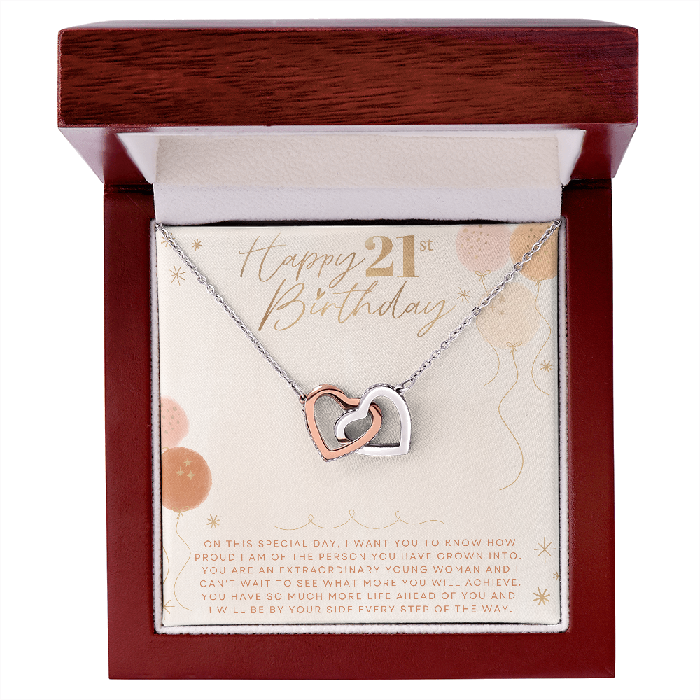 21st Birthday Gift for Her | 21st Birthday | 21st Birthday Gifts | 21st Birthday Card | Interlocking Hearts Necklace with Sentimental Card