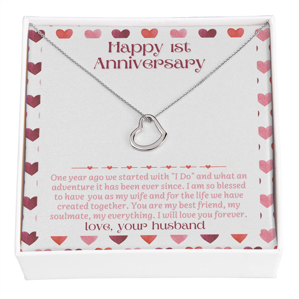 1st Anniversary Gift for Wife | 1st Anniversary Gift from Husband | Heart Necklace with Sentimental Anniversary Card | 1st Anniversary Card