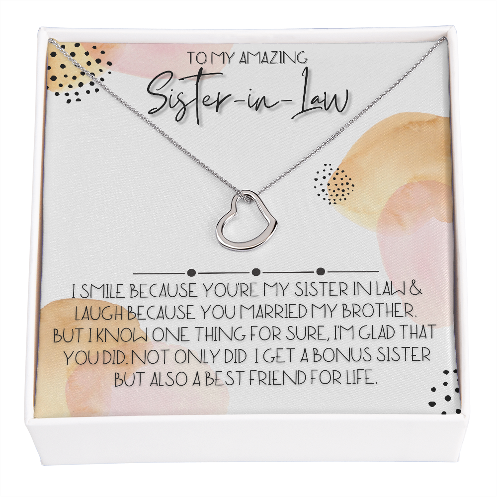 Sister in Law gift | Dainty Heart Necklace w/ Sentimental Sister in Law Card | Sister in Law Birthday Gift | Bonus Sister Gift