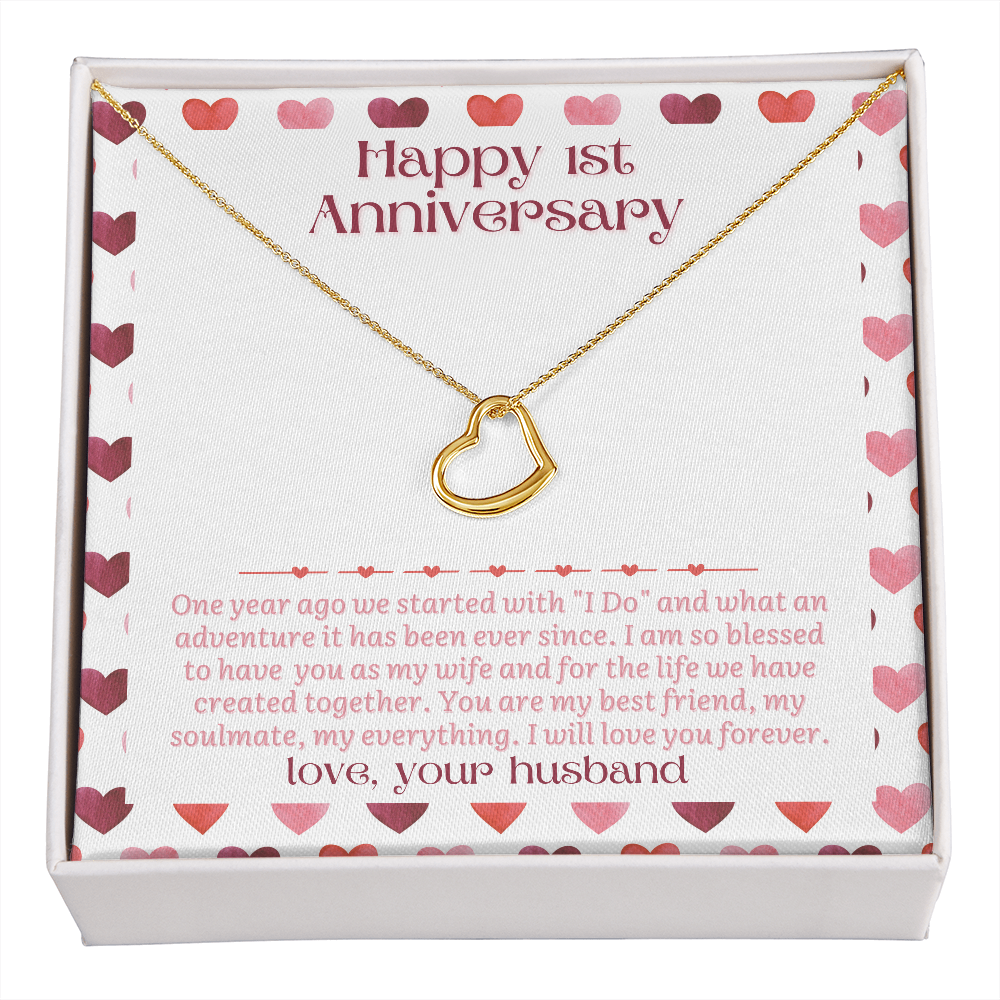1st Anniversary Gift for Wife | 1st Anniversary Gift from Husband | Heart Necklace with Sentimental Anniversary Card | 1st Anniversary Card