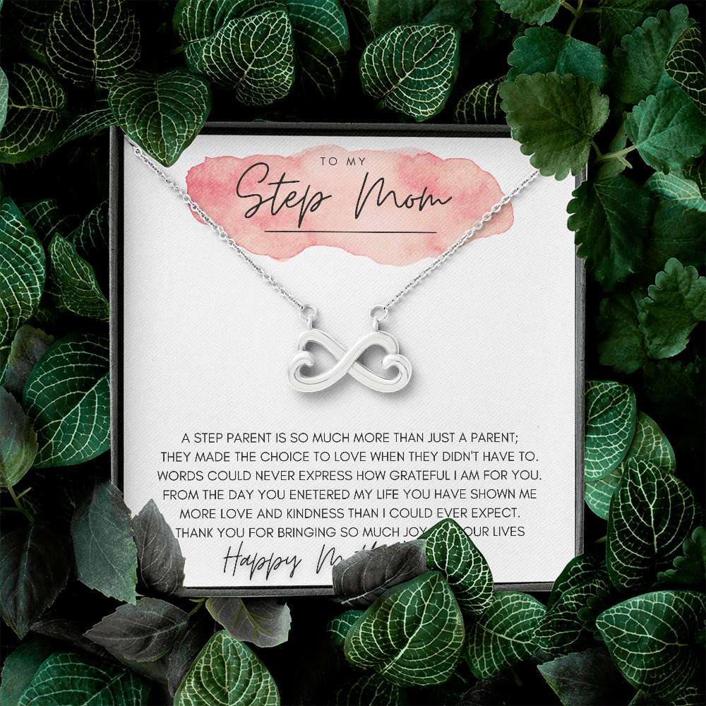 Stepmom Gift Infinity Heart Necklace with Message Card | Message Card Jewelry Gift | Mother's Day Gift for Stepmom