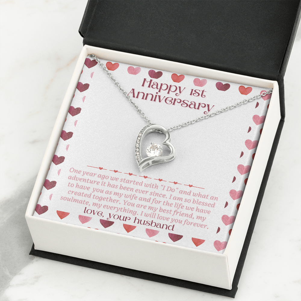 1st Anniversary Gift for Wife | 1 Year Anniversary Gift from Husband | 1st Wedding Anniversary Gift for Wife | Heart Necklace with Card Gift