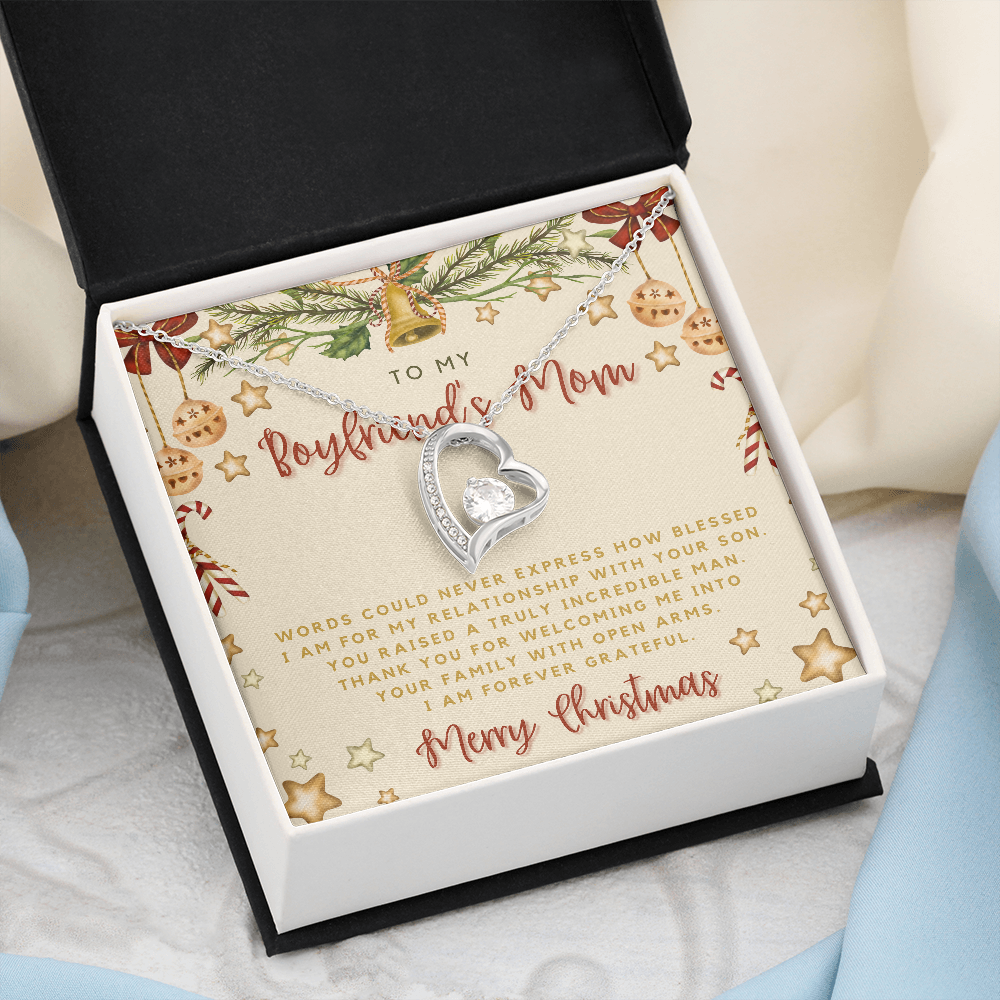 To My Boyfriends Mom Christmas Message Card Jewelry | Heart Necklace with Sentimental Card | Boyfriend's Mom Christmas Gift | Bonus Mom Gift