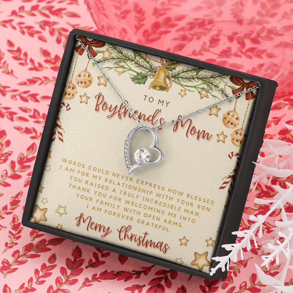 To My Boyfriends Mom Christmas Message Card Jewelry | Heart Necklace with Sentimental Card | Boyfriend's Mom Christmas Gift | Bonus Mom Gift