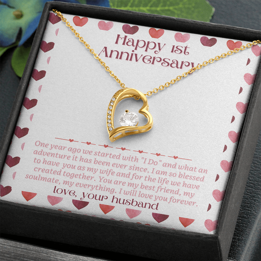 1st Anniversary Gift for Wife | 1 Year Anniversary Gift from Husband | 1st Wedding Anniversary Gift for Wife | Heart Necklace with Card Gift